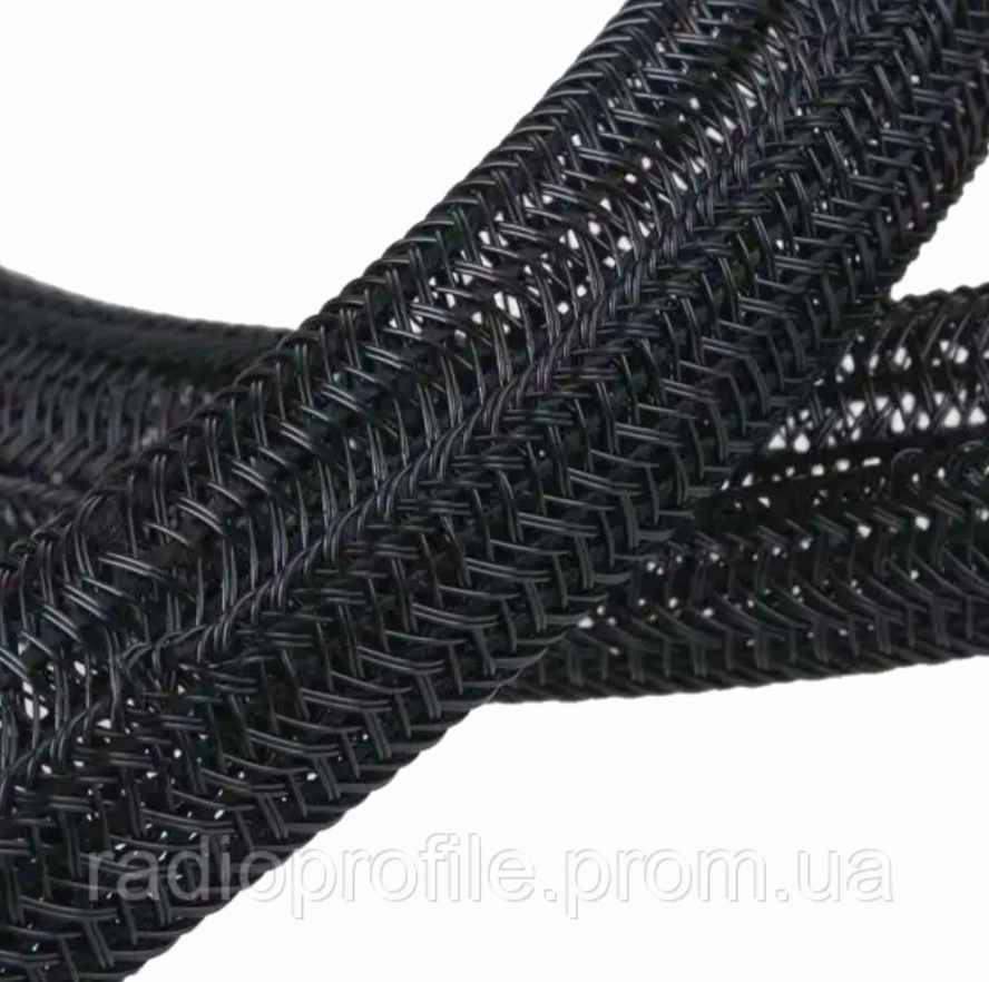 Кабельна оплетка Techflex Ø0.32 см самозакриваючася, негорюча, чорна з білою ниткою, 1 м