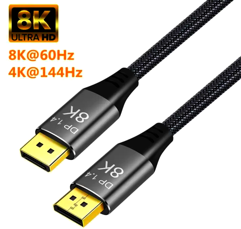 Еластичний кабель DisplayPort 1.4 1м, 32.4 Гбіт/с, 144 Гц, DP2DP, Ø6 мм, однонаправлений