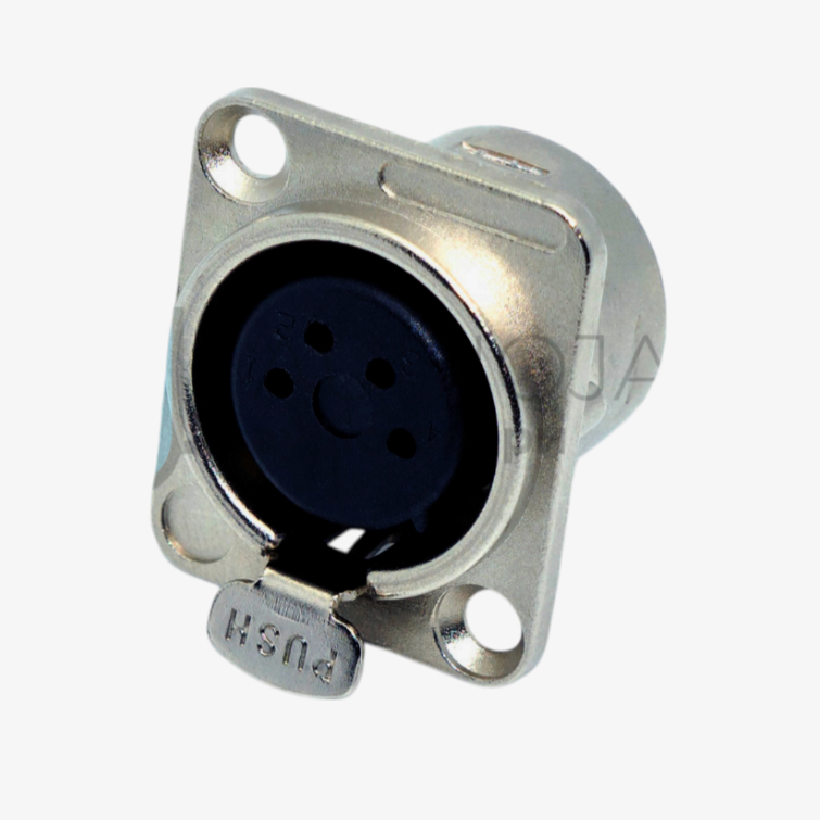 Гнездо XLR-P4F MOCO 4-контактне з D-фиксацією, пайка, нікель, 1 шт., для аудіосистем