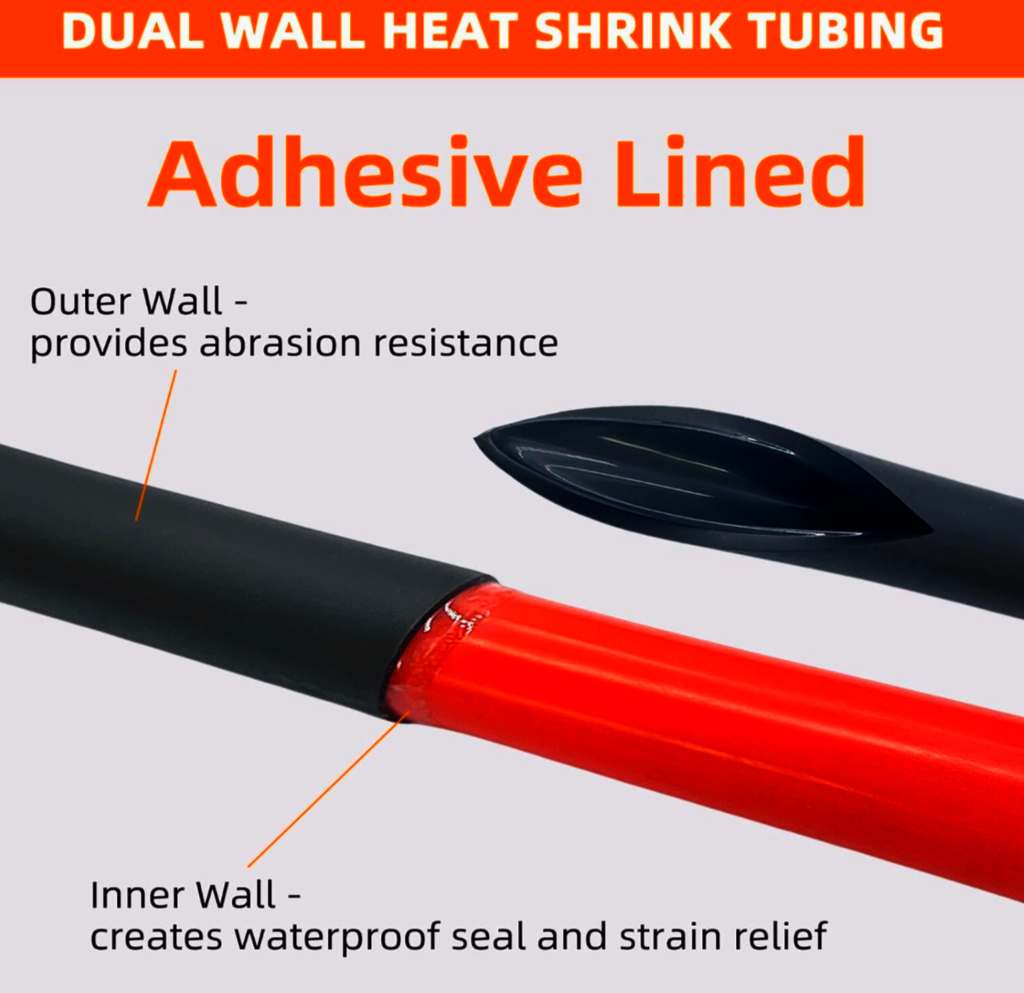 Термотрубка JDD Tech 3:1 з клеєм Ø6.4 мм, довжина 1.25 м, чорна, поліетилен, вогнестійка