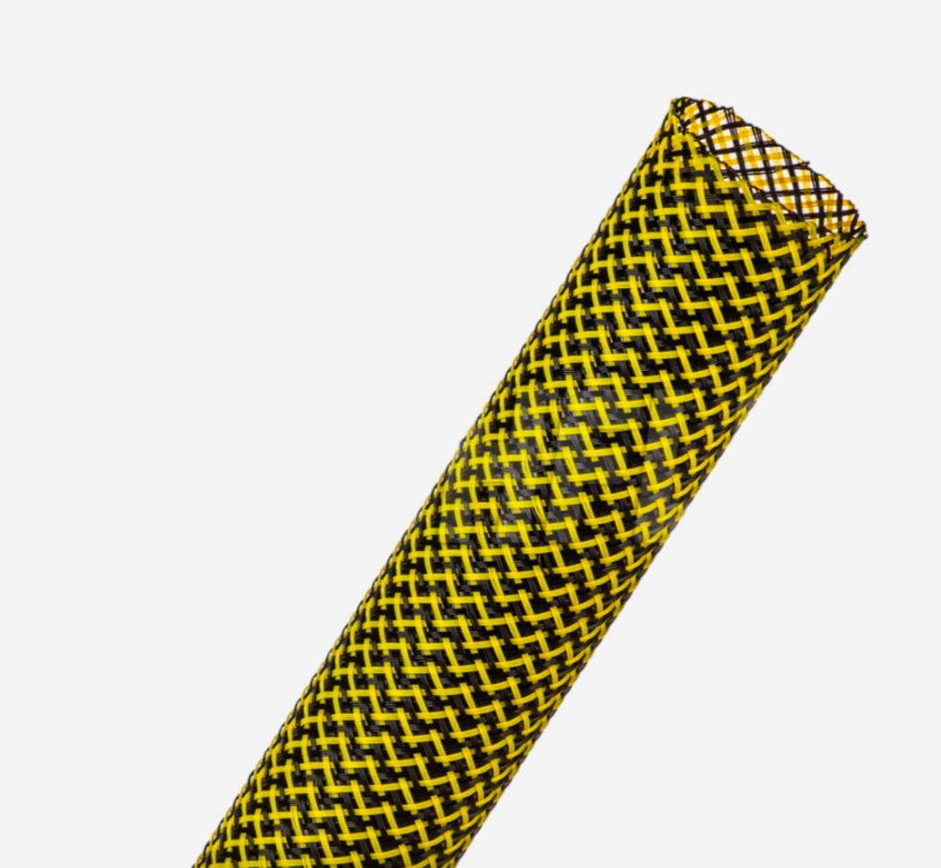 Кабельна оплетка TECHFLEX Ø1.27 см чорнo-неоново-жовта, растяжка 8.7-15.9 мм, 1 метр