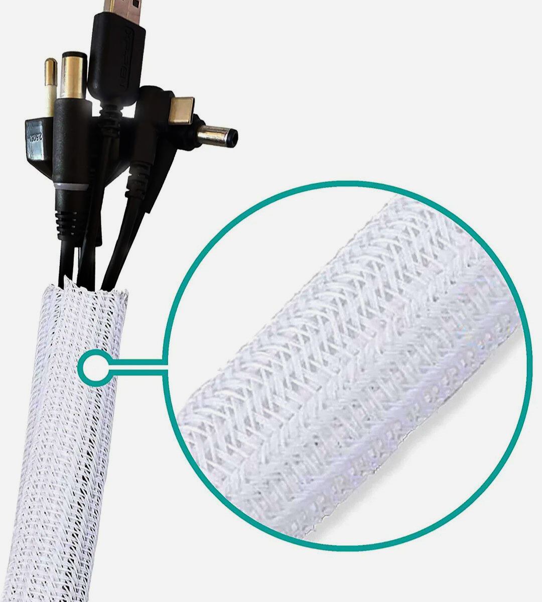 Еластична обплетка Flexo F6N, 1 м, 1.90 см, самозастібка, біла, 25% перекриття