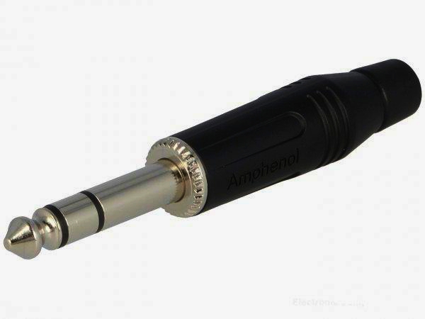 Amphenol Jack 6.3 мм стерео штекер на кабель Ø 3.0-7.0 мм, никелевий корпус, оригінал