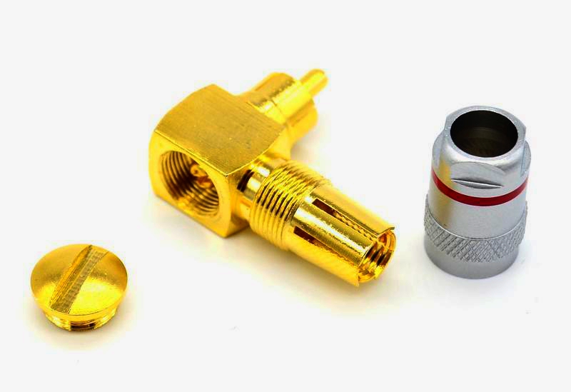 RCA розapos;єм кутовий з цанговим затиском для кабелю до 8 мм, алюмінієвий, золото 24К, оригінал