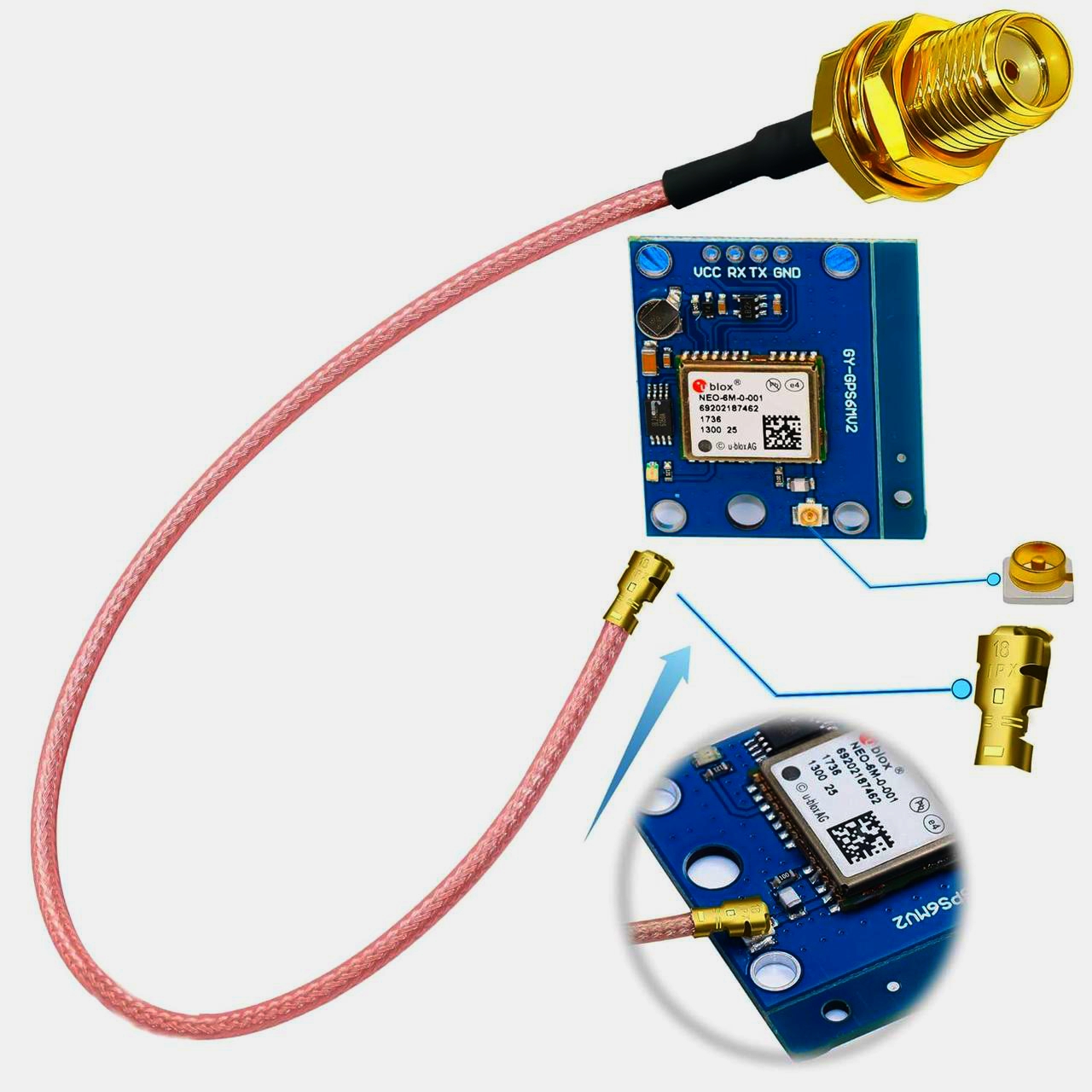 Кабель-джампер IPX RG178 15 см U.FL-SMA, коаксіальний, захист від перешкод, висока якість