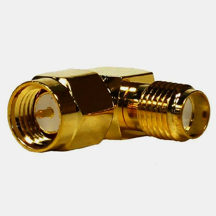 Адаптер SMA угловий проходний 90° штекер-гніздо 50 Ом металевий для радіочастотних зapos;єднань