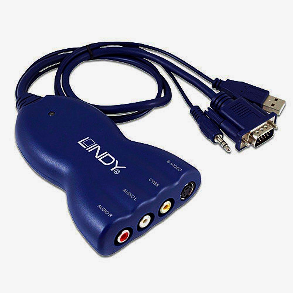 Адаптер LenKeng VGA аудіо 3.5 мм в S-Video/RCA 1м, конвертер для ТВ і проектора, синій