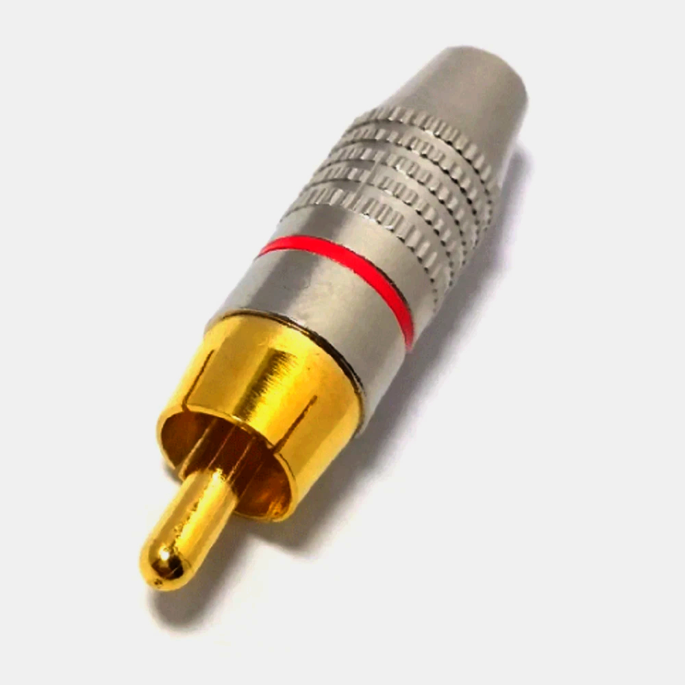 RCA розapos;єм Avvicon до 5 мм, кабельний штекер з алюмінію, позолочені контакти, червона вставка