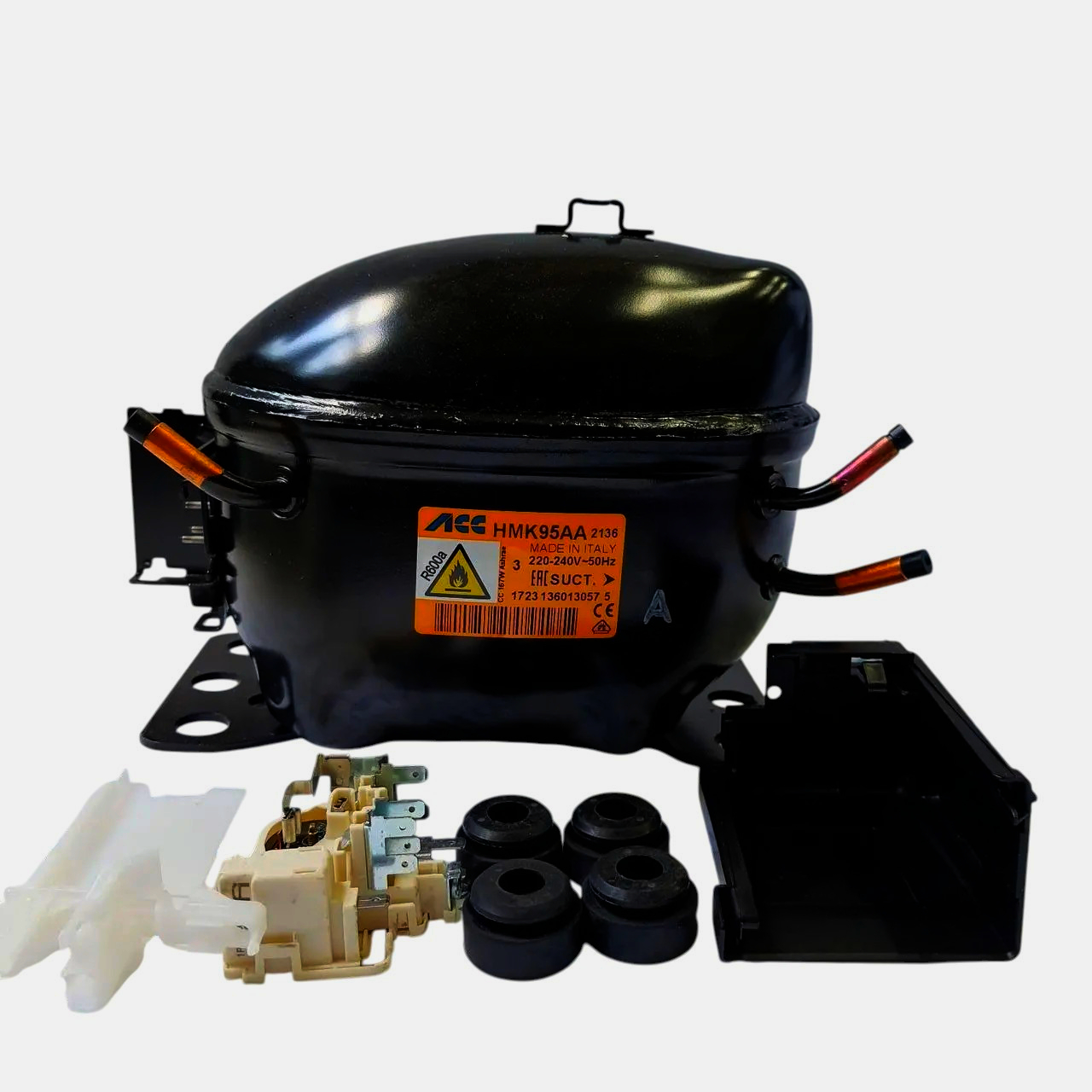 Компресор ACC HМК95АА R600a 167Вт для холодильника, тиха робота, Італія, чорний