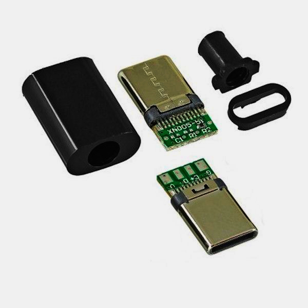Кабельний раз'єм USB Type-C 4 контакта, позолота 24К, чорний, 1 м