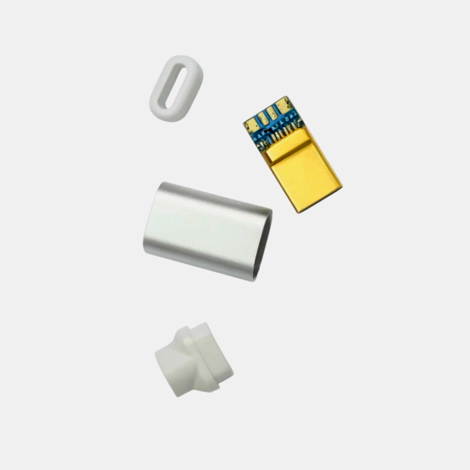 Разъем USB-C 4 контакта, позолота 24К, металлический корпус, для пайки, 1 м