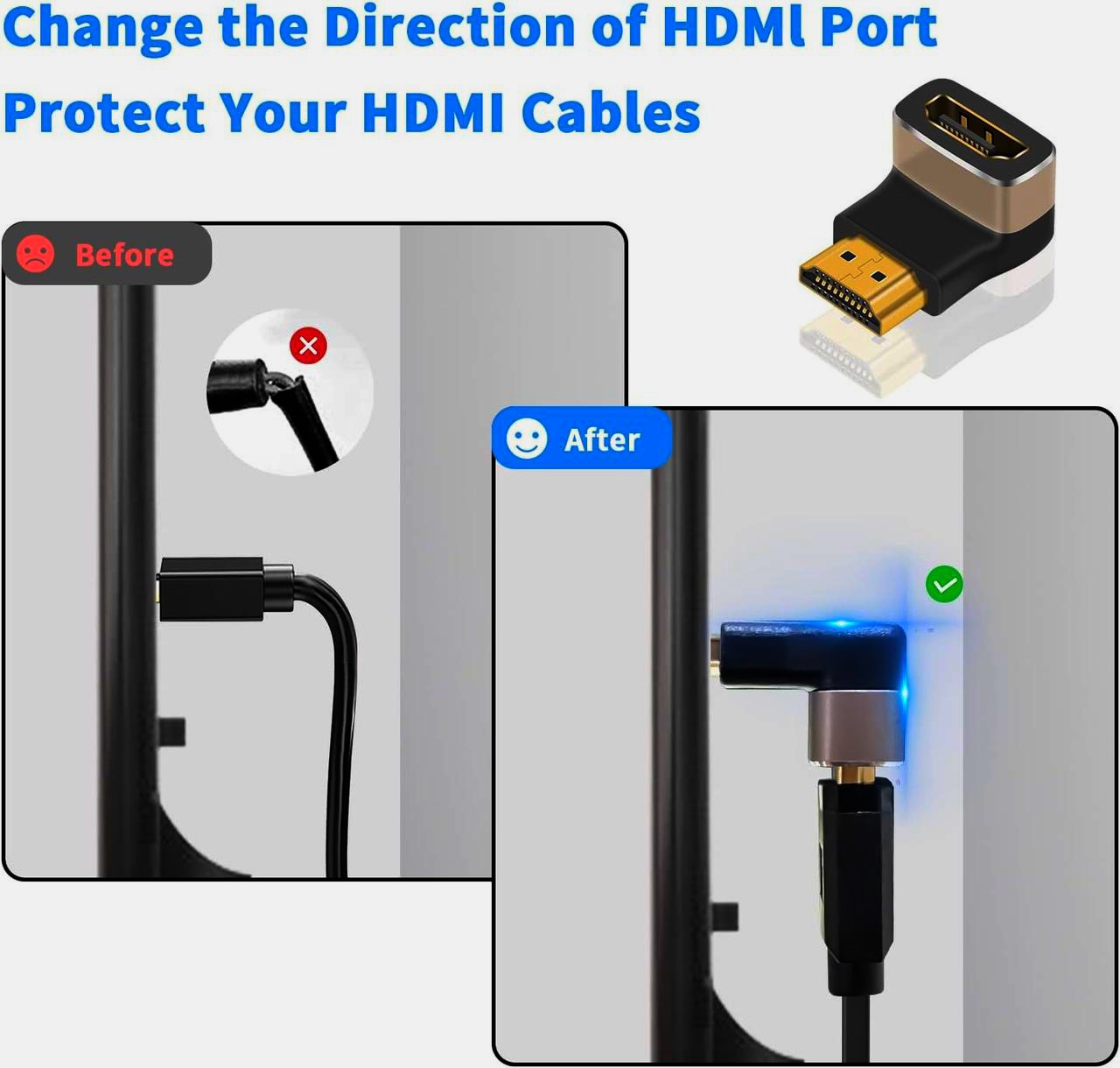 ADA HDMI 2.1 кутовий адаптер (вниз) 4K/8K, I-Taki, Південна Корея, HDMI гніздо-штекер, чорний