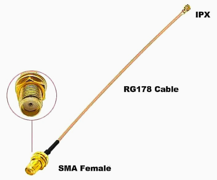 Антенный кабель TRX RG178 10 см U.FL-SMA угловое гнездо для Wi-Fi, GPS, Bluetooth