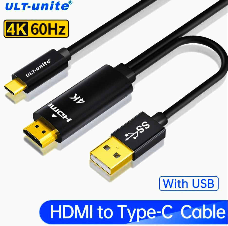 Кабель HDMI 2м I-Taki 4K 60Hz USB Type-C для подключения мониторов и телевизоров