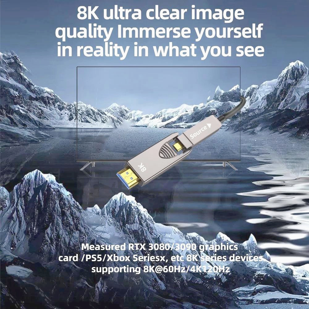 Кабель HDMI 2.1 8K 60Hz оптоволоконный 15 м Micro HDMI Type D 24K золото ARC eARC