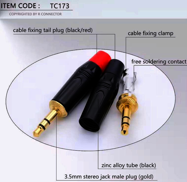 Jack 3.5мм стерео штекер I-Taki TC173-R, чорний з червоною маркуванням, 1м - для навушників та аудіообладнання