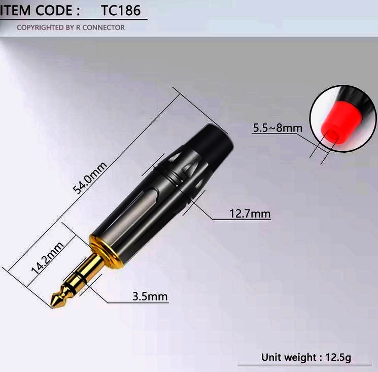 Аудіо адаптер Jack 3.5 мм I-Taki TC186-R, матовий нікель, червона маркування, 6.5 мм