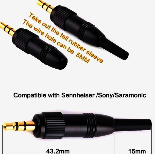 Стерео роз'єм Jack 3.5 мм з фіксуючою гайкою для мікрофонів Sennheiser, 1 м
