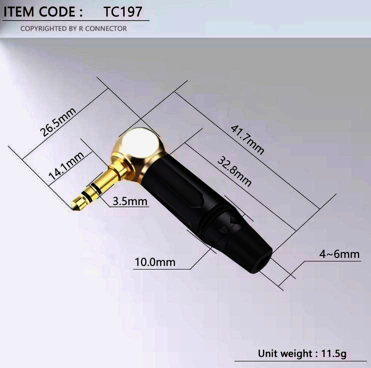 Раз'єм I-Taki mini Jack 3.5 мм кутовий, 3 контакта, позолочений для аудіосистеми