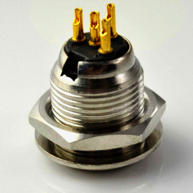 Роз'єм miniXLR 4P New Tide, круглий, панельний, золото, під пайку для аудіосистем, 92M-503(4P)