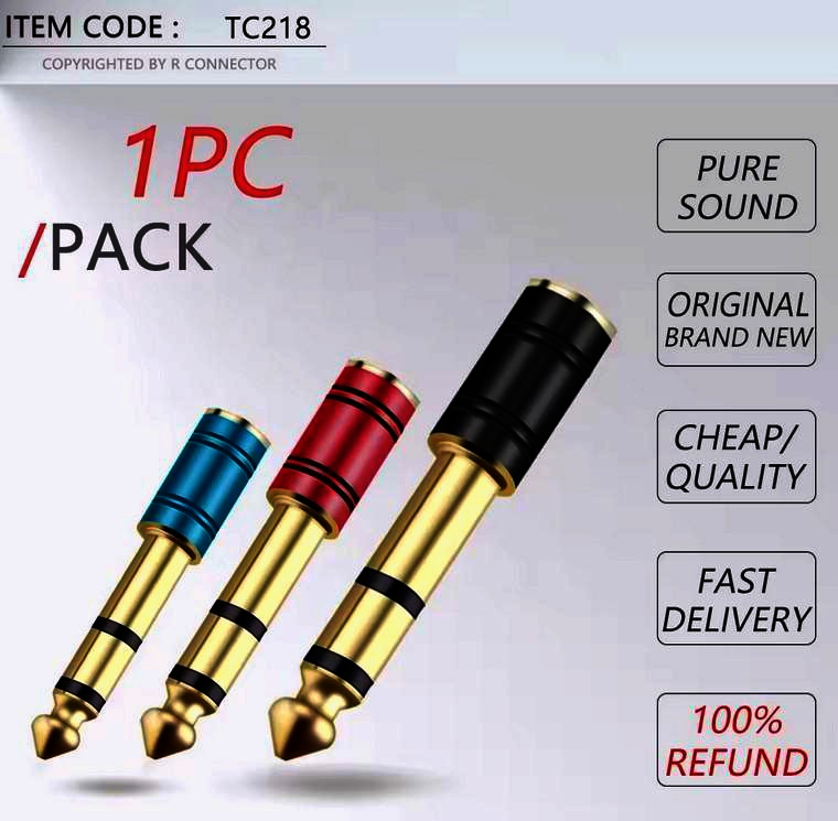 Адаптер I-Taki мини Jack 3.5мм на Jack 6.3мм, стерео, чорний, TC218-Black, 24k позолота