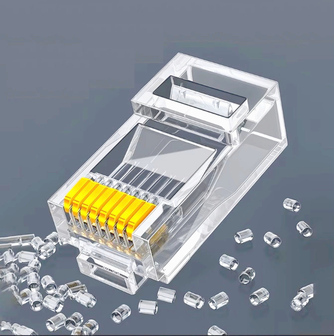 Разъем RJ-45 Hyperline Cat 5e 8-контактный экранированный для витой пары, прозрачный, 1 шт.