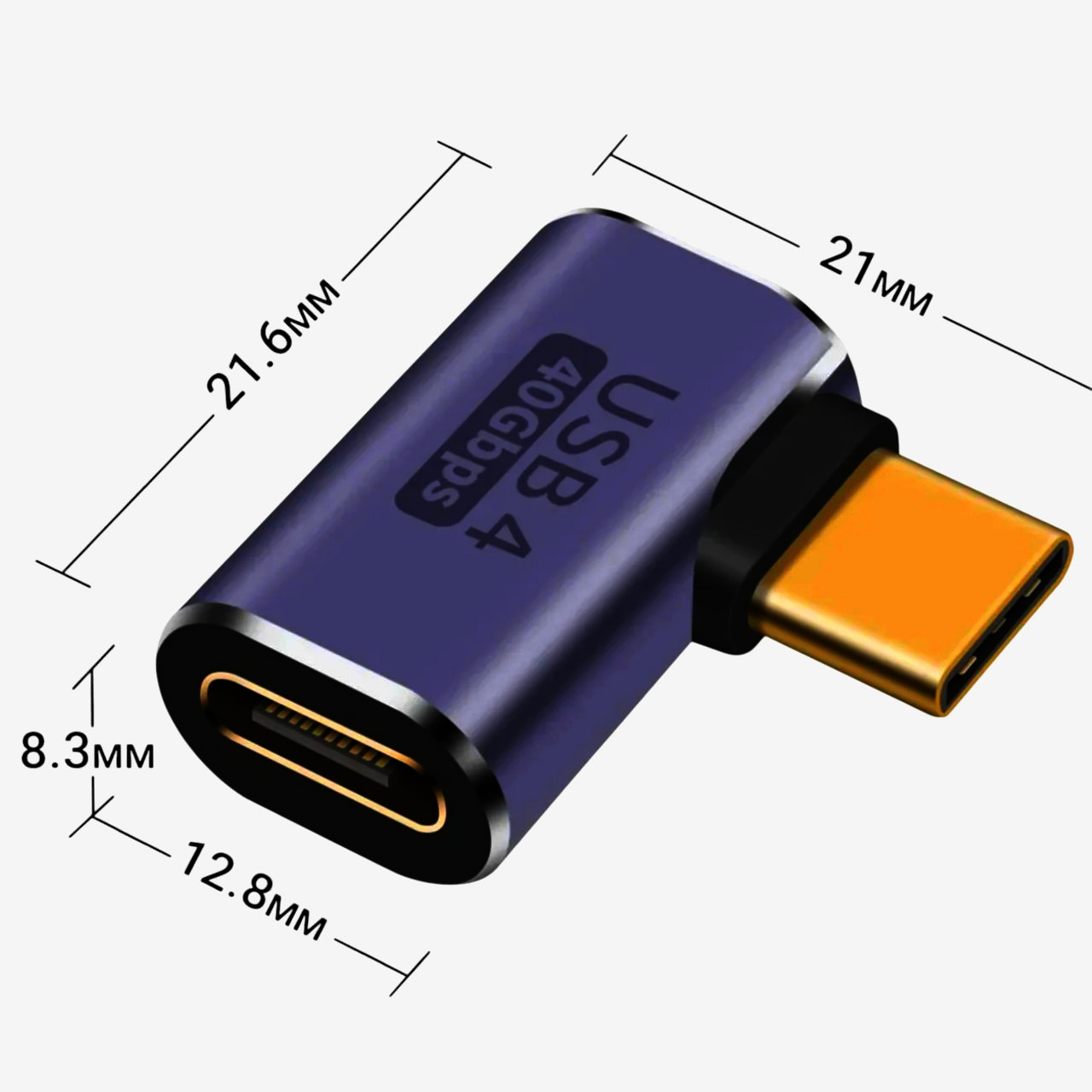 ADA I-Taki USB-C 4.0 угловой адаптер 100Вт, 40 Гбит/с, 8K, алюминий, 21,6×21×8,3 мм