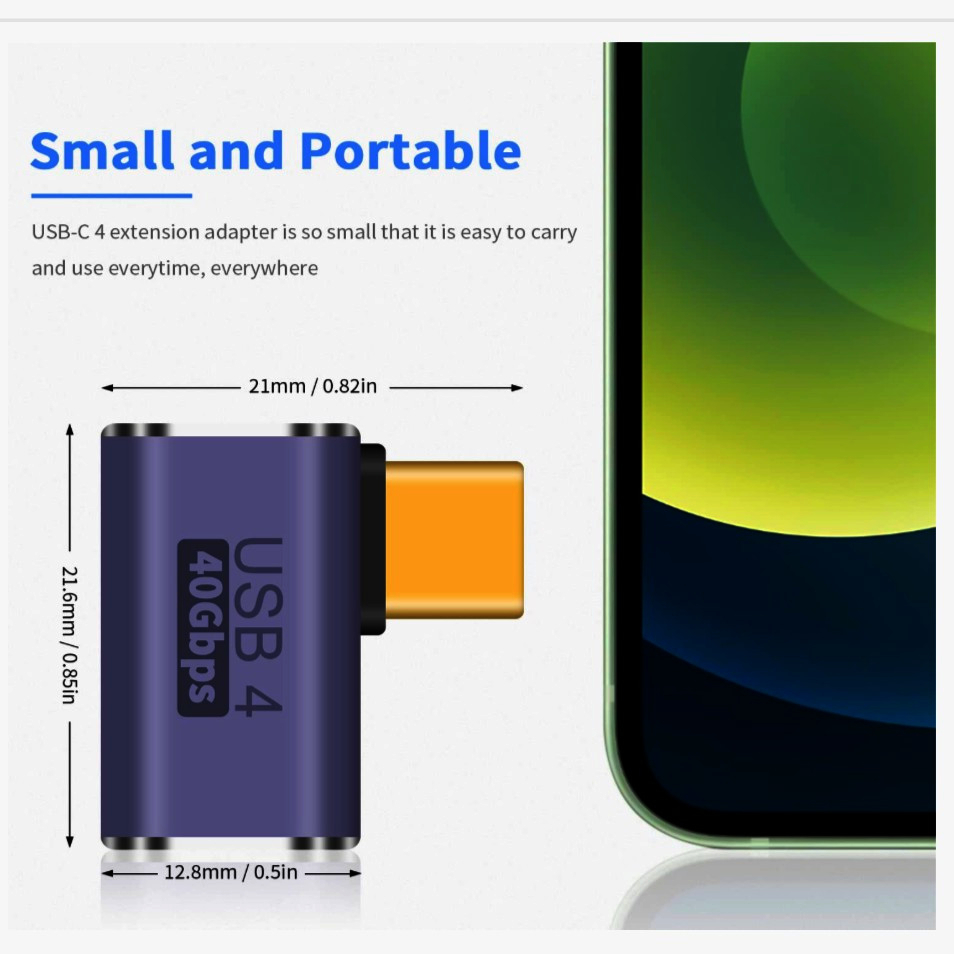 Угловой адаптер USB-C 4.0 I-Taki, позолоченные контакты, алюминиевый корпус, компактный