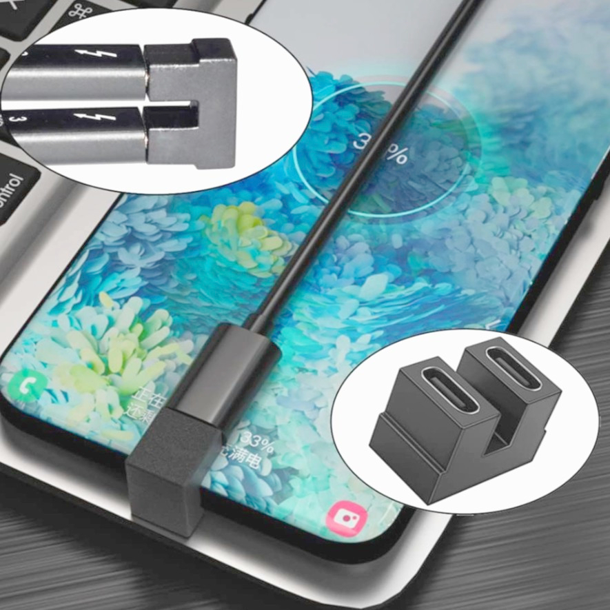 Адаптер I-Taki USB-C 4.0 U-образный, проходной, черный, гнездо-гнездо для зарядки и передачи данных