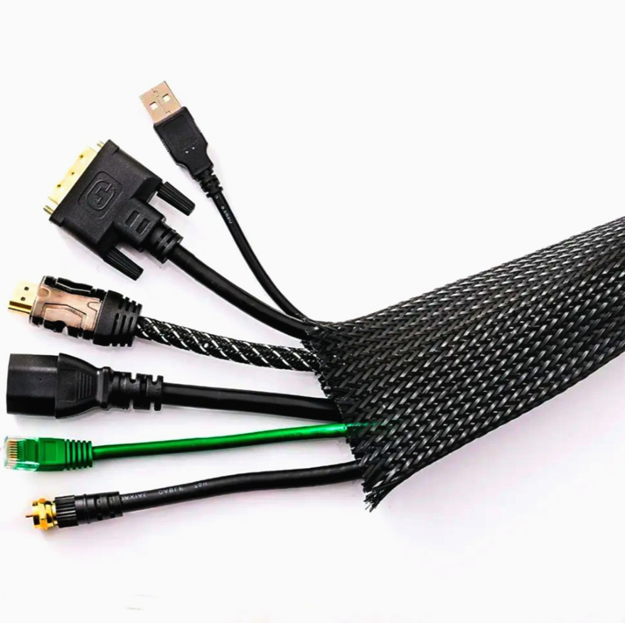 Оплетка Techflex FR 0.32 см, 1 м, самозакриваючася, негорюча, чорна для захисту кабелів