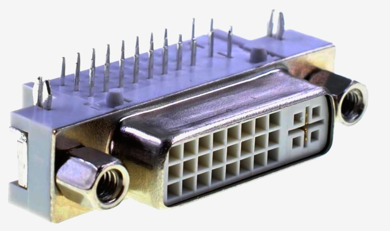 DVI-разъем I-Taki 90°, 29 контактов, под пайку, позолоченное покрытие, Южная Корея