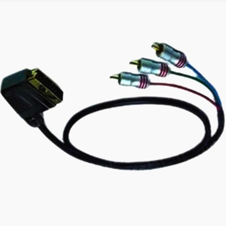 Кабель Hi-Fi SCART на 3 RCA 1.5м, плетений екран 1T-AV9-01.5, чорний, оригінал для підключення пристроїв