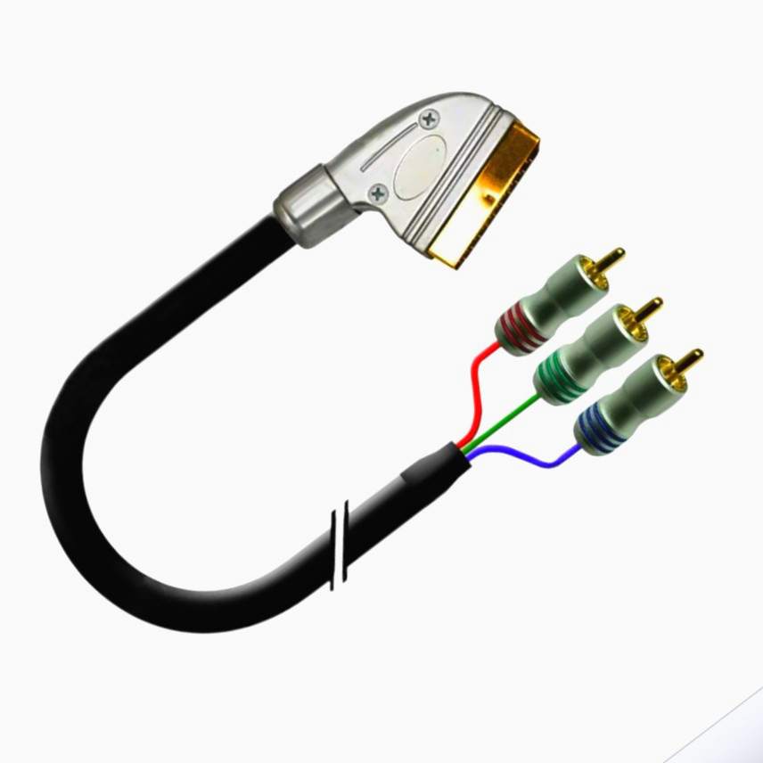 Кабель Hi-Fi SCART на 3 RCA 1.5м, плетений екран 1T-AV9-01.5, чорний, оригінал для підключення пристроїв
