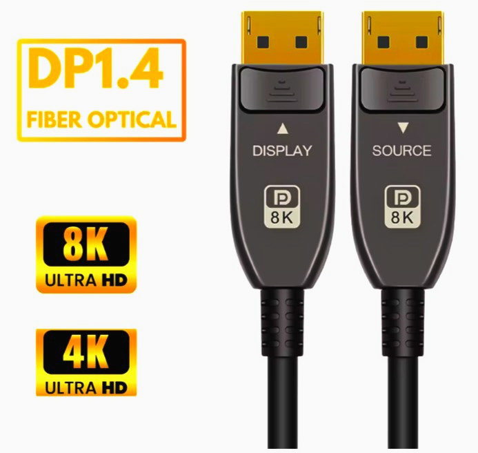 Кабель DisplayPort 1.4, 100 м, 8K/60Hz, оптичний, з позолотою, для ПК і проекторів