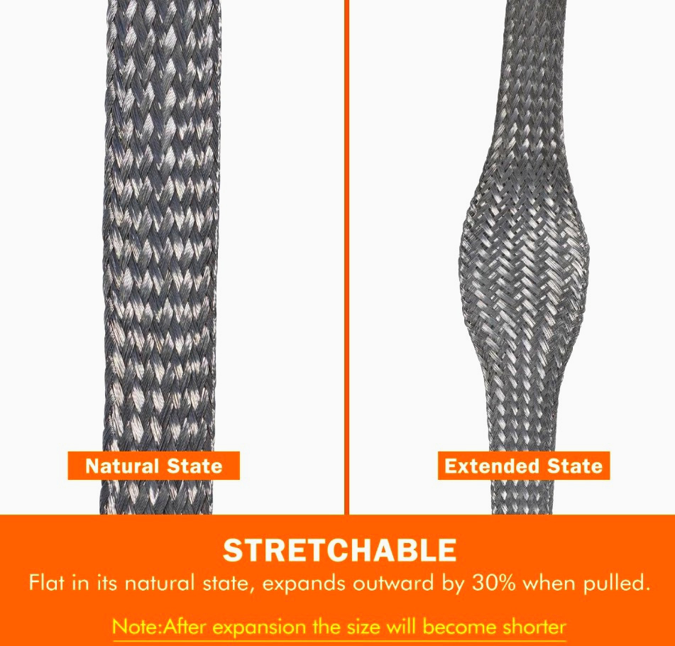 Еластична оплетка Techflex 15.88 мм, 1 м, лужена мідь для екранування ЕМІ та РЧ-помех