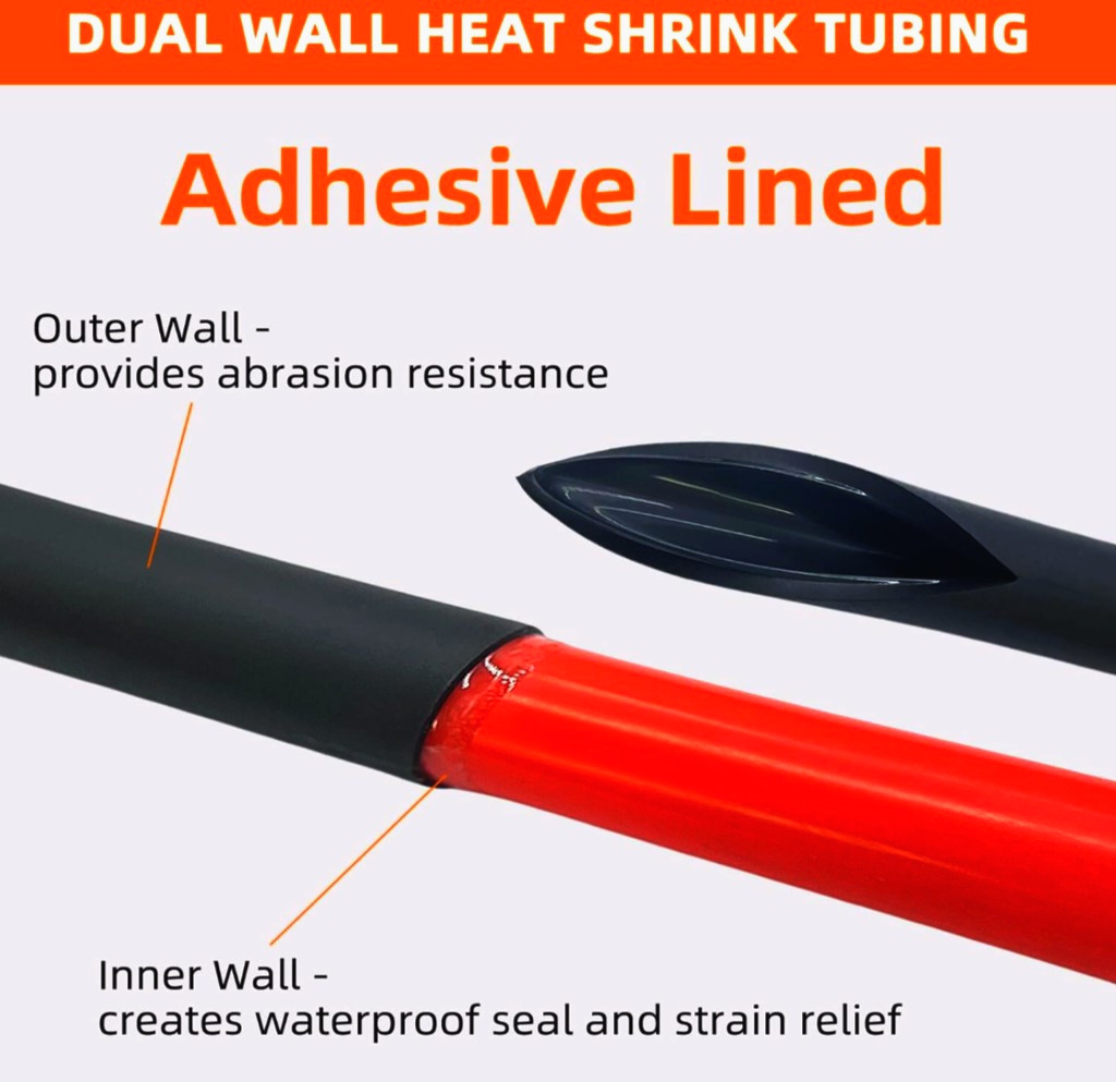 Термотрубка JDD Tech 3:1 чорна з клеєм Ø6.4 мм, 1.25 м, поліетиленова ізоляція проводів