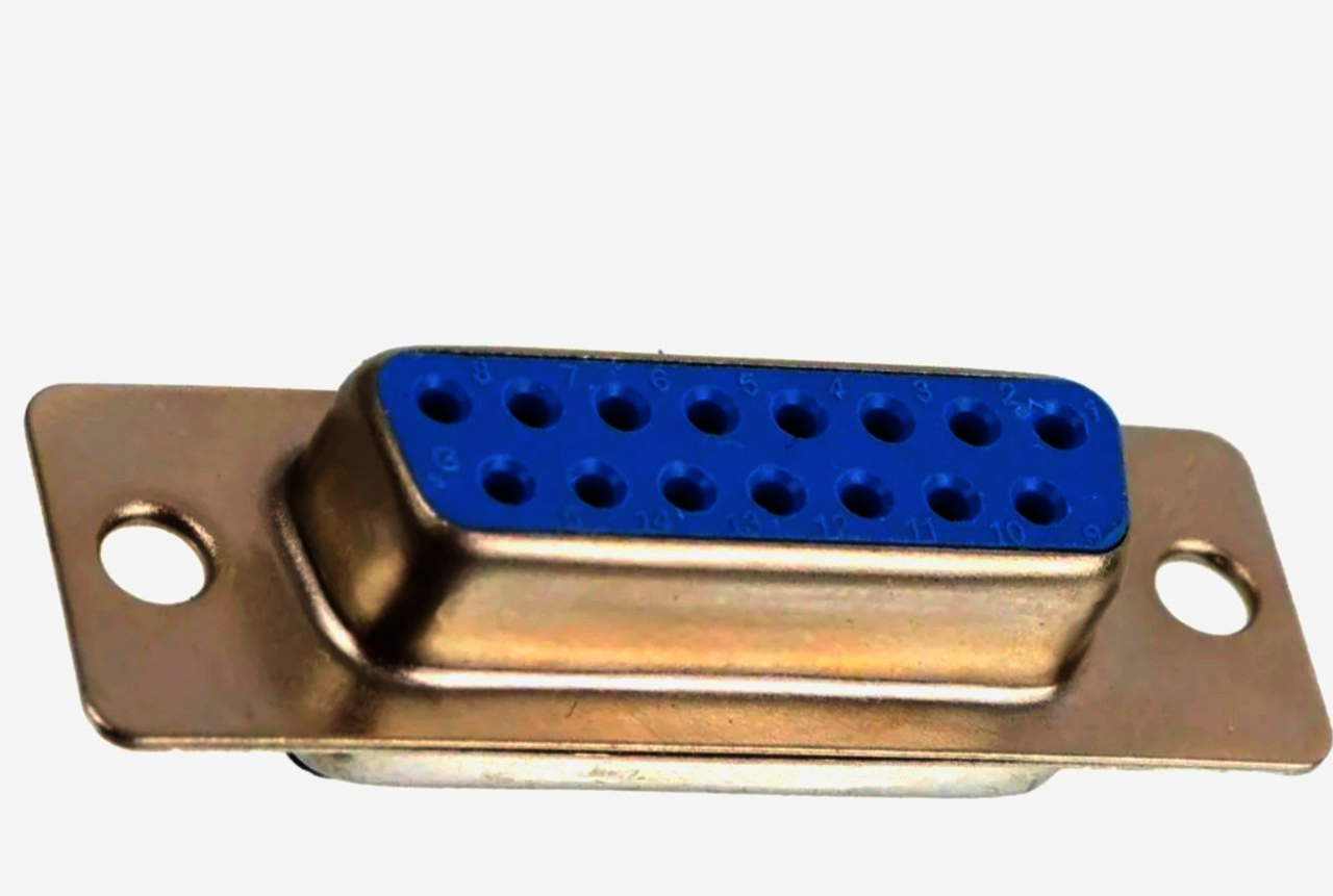 Разъем D-SUB DB-15F, 15 контактов, двухрядный, под пайку, золото, New Tide (Тайвань)