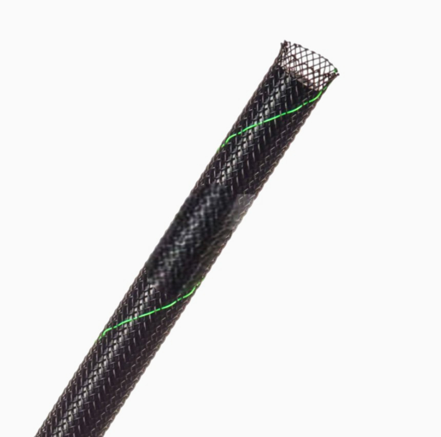 Оплітка Techflex чорна-зелена 1 м для кабелів PET Ø6.3-19 мм, міцна захисна система