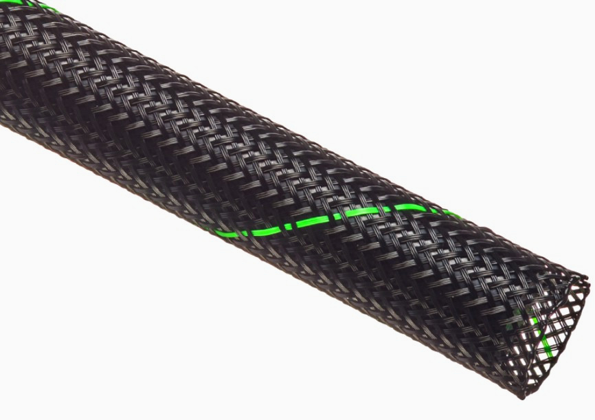 Оплітка Techflex чорна-зелена 1 м для кабелів PET Ø6.3-19 мм, міцна захисна система