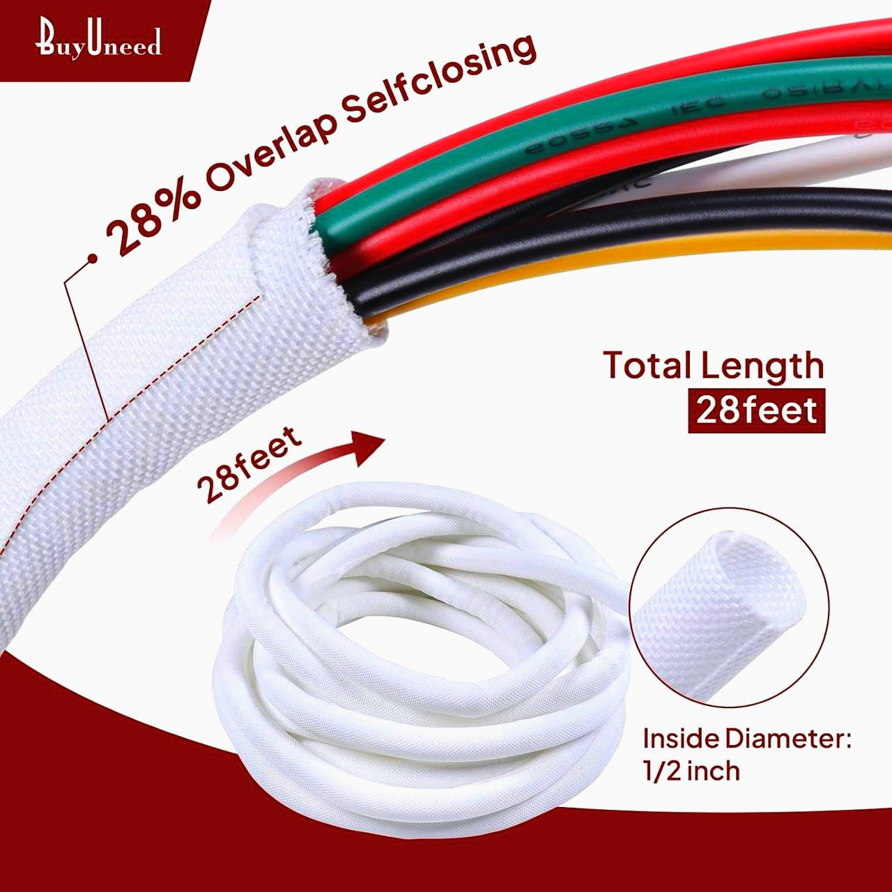 Кабельная оплетка Techflex F6W0.25WH, 1 м, самозакрывающаяся, ∅6.35 мм, защитная тканевая для проводов