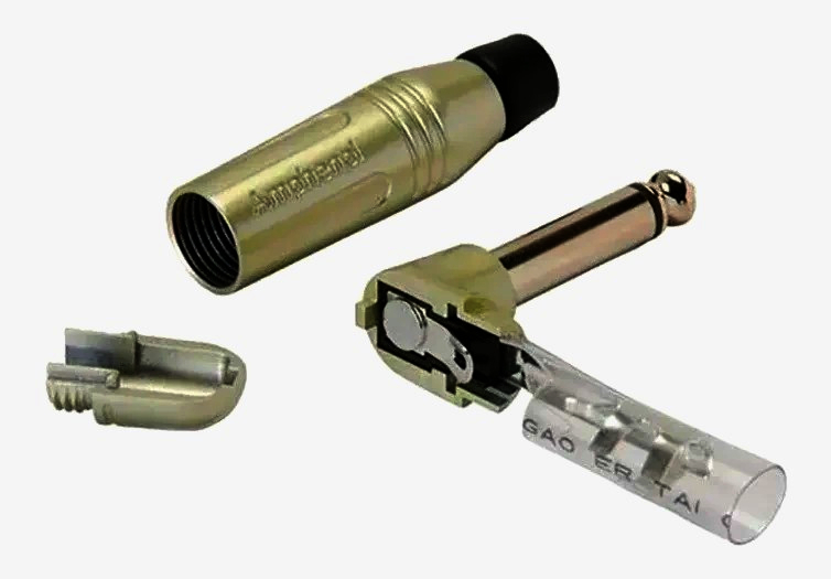 Кутовий Jack 6.3 мм моно штекер Amphenol для аудіокабелів 3.0-7.0 мм, нікелеві контакти