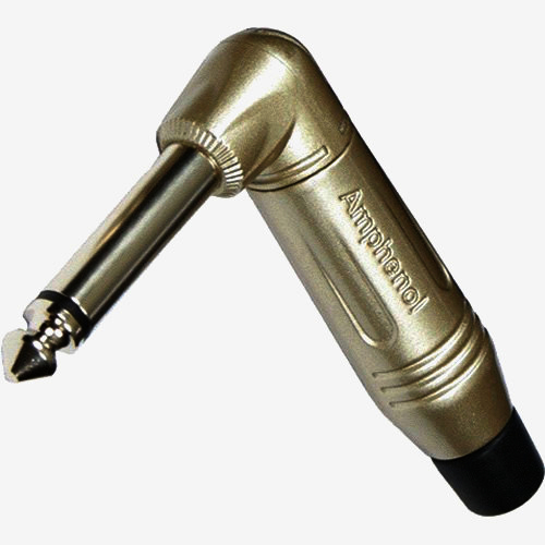 Кутовий Jack 6.3 мм моно штекер Amphenol для аудіокабелів 3.0-7.0 мм, нікелеві контакти