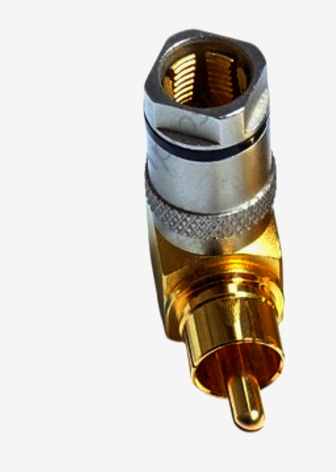 Угловой штекер RCA AVVICON 24К, алюминиевый, для кабелей до 8 мм, серебристый, аудио/видео разъем
