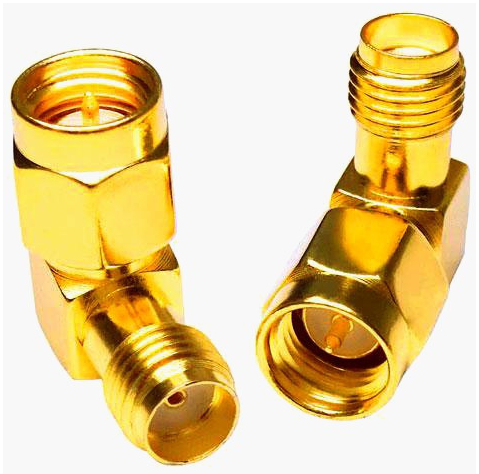 Кутовий SMA 90° адаптер прохідний штекер-гніздо для антен та кабелів, 50 Ом, метал