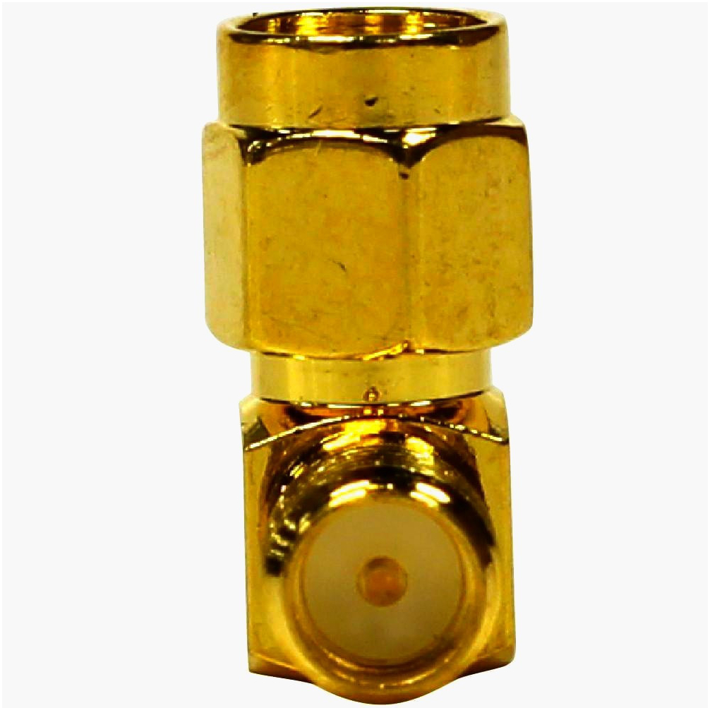 Кутовий SMA 90° адаптер прохідний штекер-гніздо для антен та кабелів, 50 Ом, метал