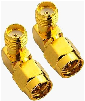 Кутовий SMA 90° адаптер прохідний штекер-гніздо для антен та кабелів, 50 Ом, метал