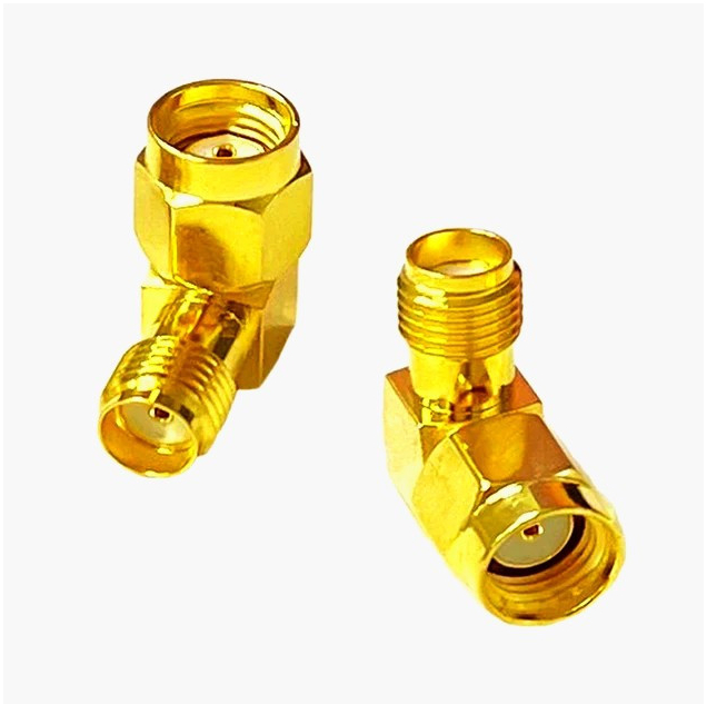 Угловой адаптер RP-SMA ⟶ SMA, металлический 90°, 50 Ом для Wi-Fi и телекоммуникаций