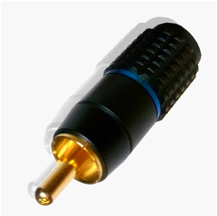 Штекер RCA Avvicon 5 мм, позолочені контакти, алюмінієвий корпус, чорний з синьою вставкою для аудіо/відео