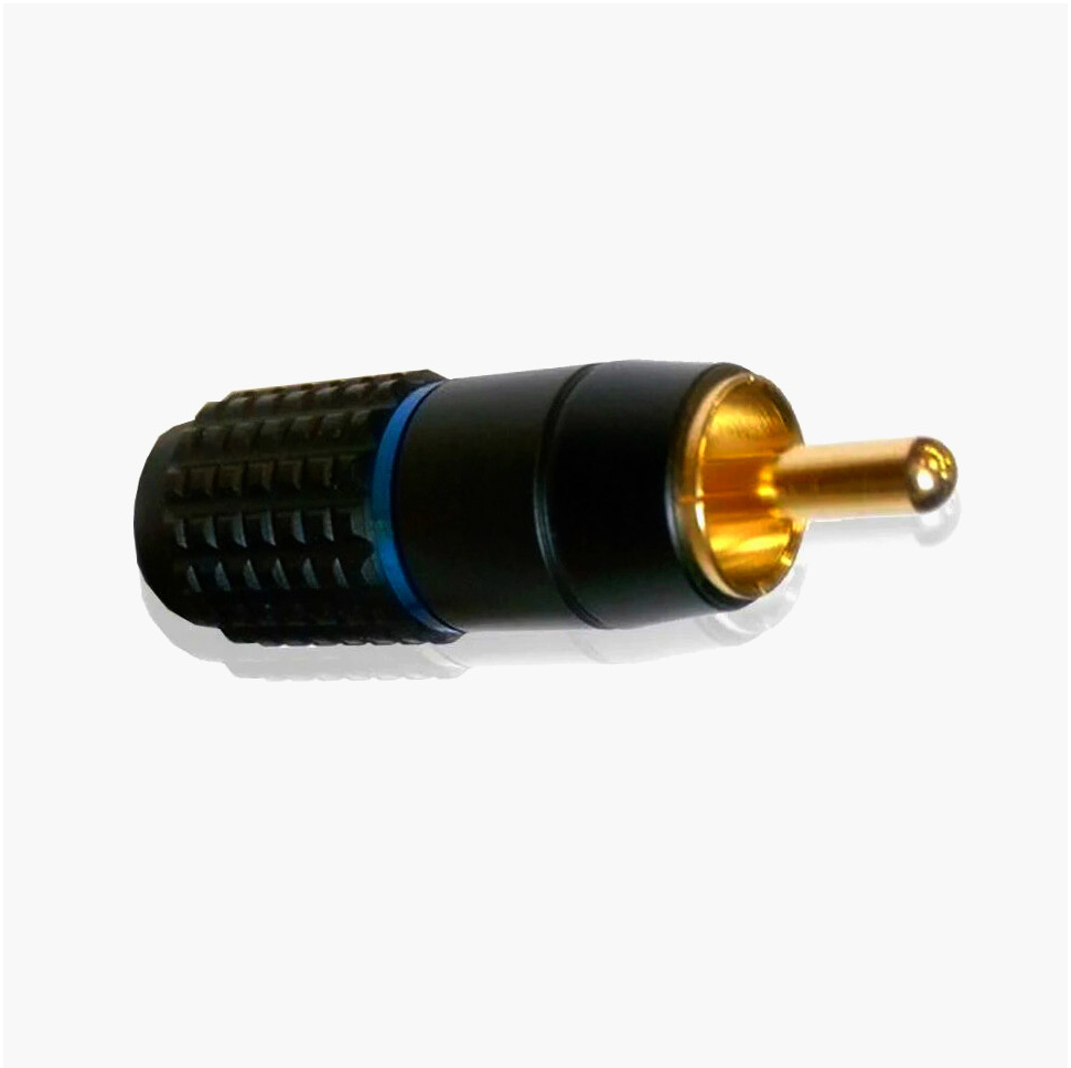 Штекер RCA Avvicon 5 мм, позолочені контакти, алюмінієвий корпус, чорний з синьою вставкою для аудіо/відео