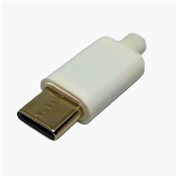 Кабельный разъем USB Type-C 4 контакта, позолота 24К, белый, для DIY, 1м